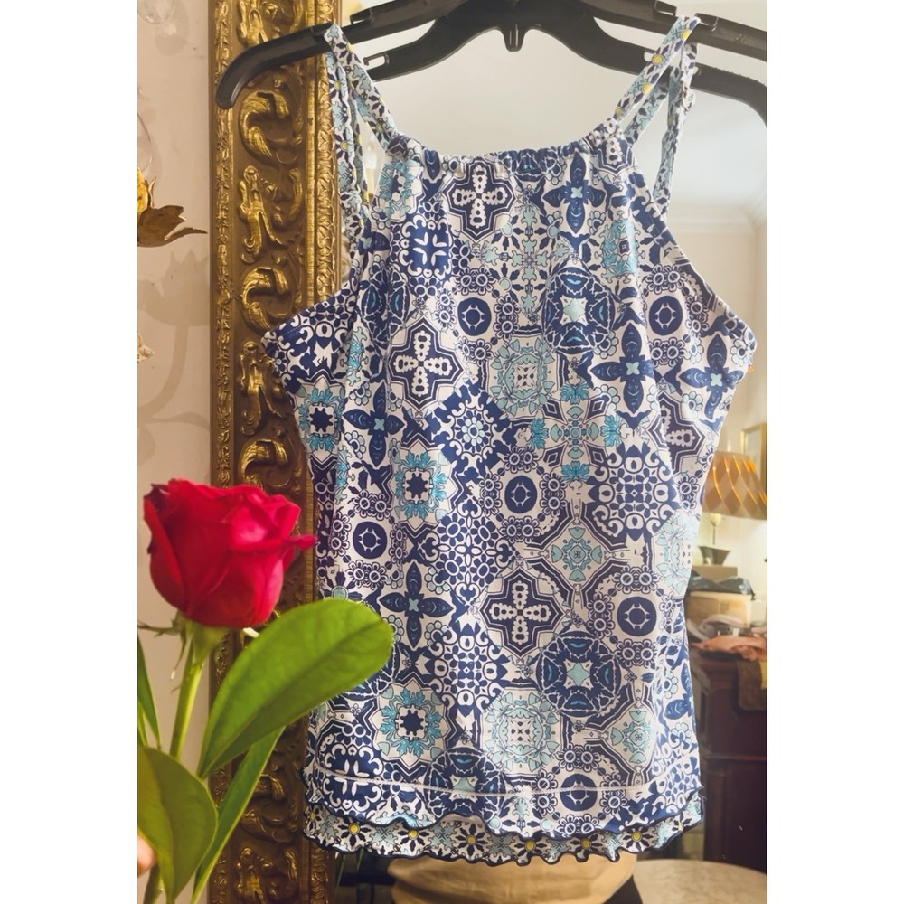 Women's Navy Or White  Geometric  tankini top by 24 & Ocean size S